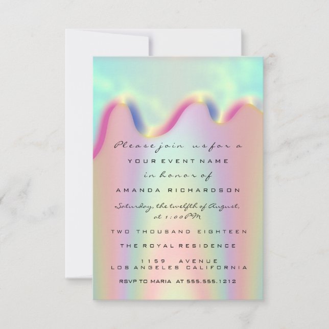 Gnist Glitter Drips Holografisk Bröllop Sweet 16 Inbjudningar (Framsida)