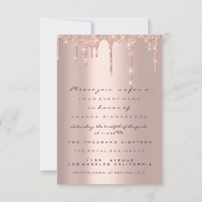 Gnist Glitter Drips Rose Guld Formell Inbjudan (Framsida)