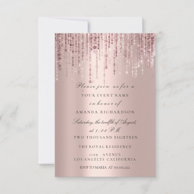 Gnist Glitter Drips Rose Marsala Bröllopsdusch Inbjudningar (Framsida)