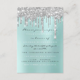Gnist Glitter Drips Silver Aqua  Bröllop Sweet 16 Inbjudningar