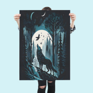 Gnistande natur Scen med Varg av Howling Poster