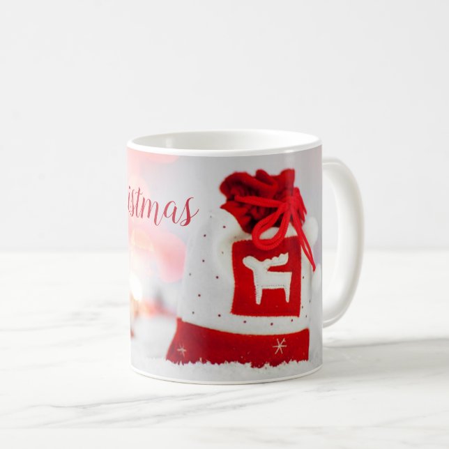 Gnister bakgrund med en vacker röd böna kaffemugg (Framsida höger)