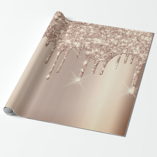  gnistpulverdrivrutiner för rosa ros Guld Glitter Presentpapper (Utrullad)