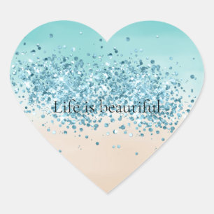 Gnistra av Cream Peach Aqua Confetti Hjärtformat Klistermärke