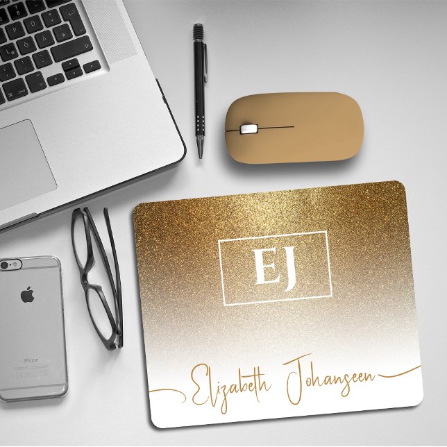 gnistra av monogrammerad elegant i guld Glitter Gl Musmatta (Skapare uppladdad)