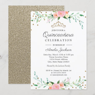 Gnistra av sötBlommigt Konfetti Quinceanera Inbjudningar