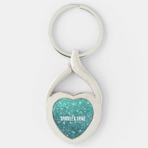 Gnistra av Turquise Aqua Grönt Twisted Heart Silverfärgad Nyckelring
