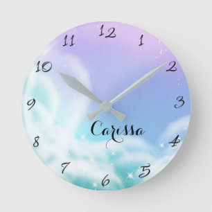Gnistra av vimatisk Lila Rosa Clouds Cute Bedroom Rund Klocka