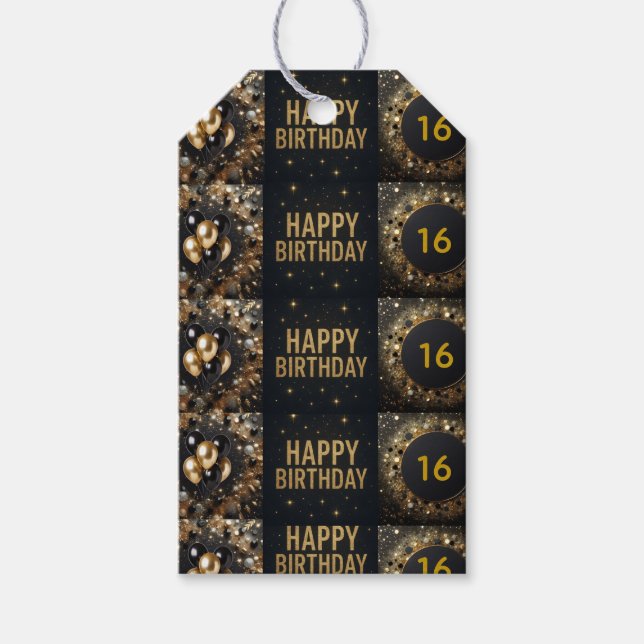 Gnistra Balloon Grattis på födelsedagen, Svarta ha Presentetikett (Framsidan)