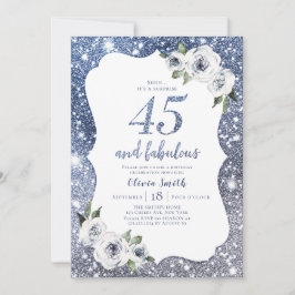 Gnistra blå glitter och blommigt 45 födelsedag inbjudningar