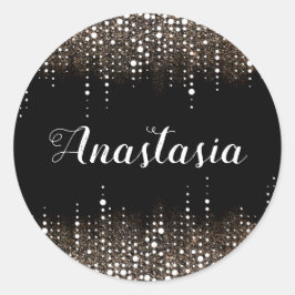 Gnistra Black med Glitter Rain Golden Sequins Runt Klistermärke