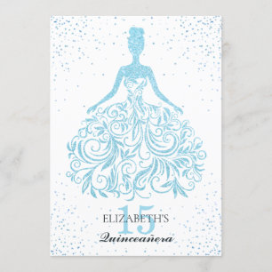 Gnistra Blue Glitter Dress Snyggt Quinceañera Inbjudningar