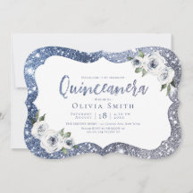 Gnistra blue glitter och blommigt Quinceanera