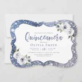 Gnistra blue glitter och blommigt Quinceanera Inbjudningar