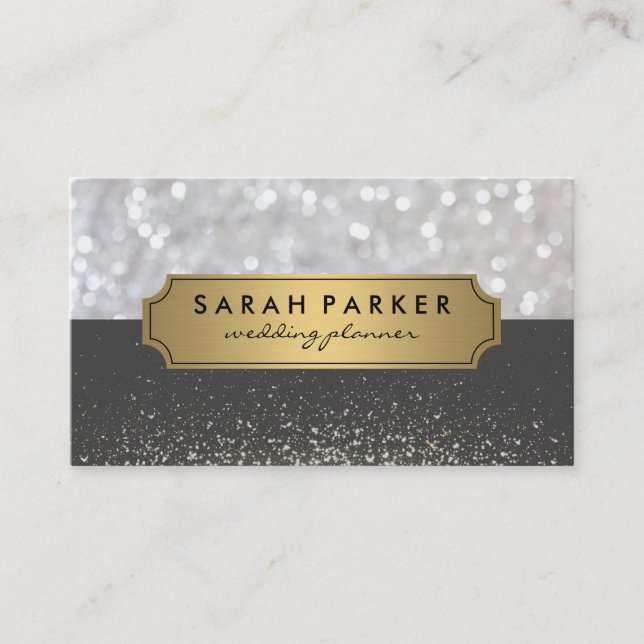 Gnistra Bokeh med Faux Metallic Guld-etikett Visitkort (Framsida)