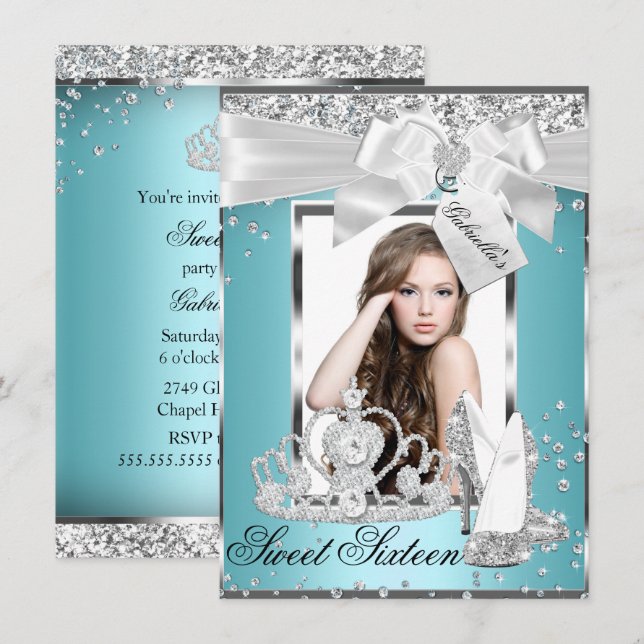 Gnistra Bow Tiara Photo Sweet 16-inbjudan Inbjudningar (Fram/baksida)