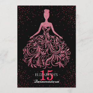 Gnistra Burgundy Black Glitter Dress Quinceañera Inbjudningar