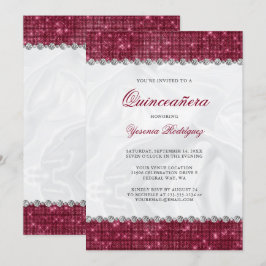 Gnistra Burgundy Glitter Glam Diamond Quinceañera Inbjudningar