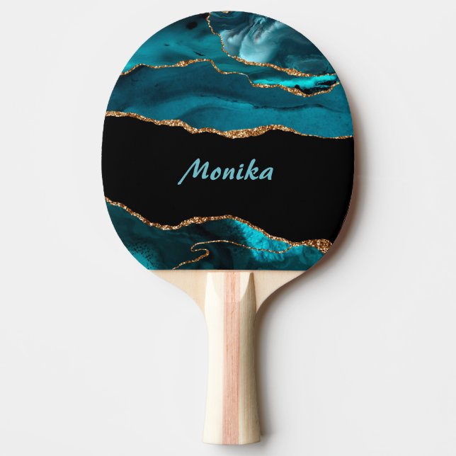 Gnistra Chic girly Teal och Guld Glitter Agate Pingisracket (Framsidan)