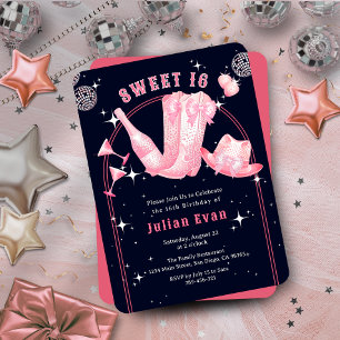 Gnistra Cowgirl Navy Blue & Rosa Sweet 16 Birthday Inbjudningar