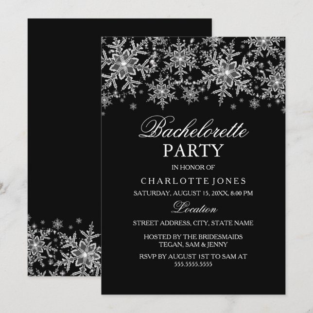 Gnistra Crystal Snowflake Bachelorette Party Inbjudningar (Fram/baksida)