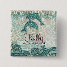 Gnistra-delfiner av bröllop Namn bricka-knapp