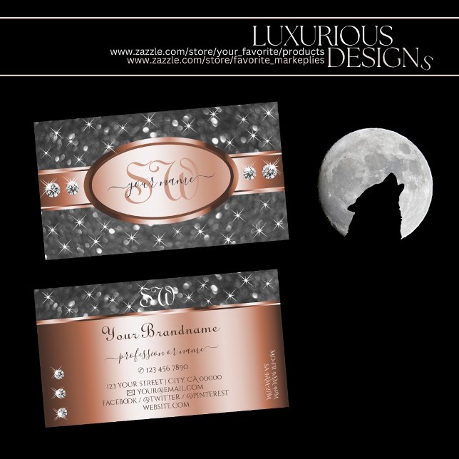 Gnistra Diamanterna silver Glitter Guld Ro Initial Visitkort (Skapare uppladdad)