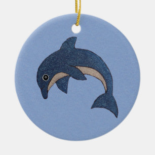 Gnistra Dolphin Mörk blått White Swirl Öga Julgransprydnad Keramik