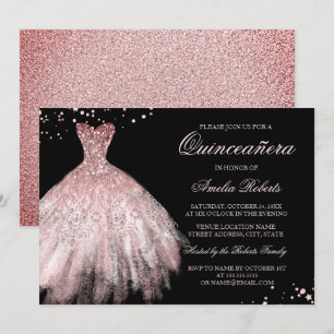 Gnistra Dress Ro Guld Quinceanera-inbjudan Inbjudningar