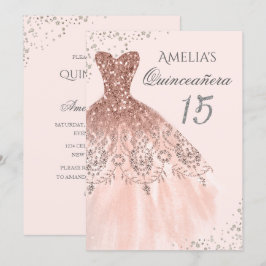 Gnistra Dress Rosa ros Guld Quinceanera Inbjudan