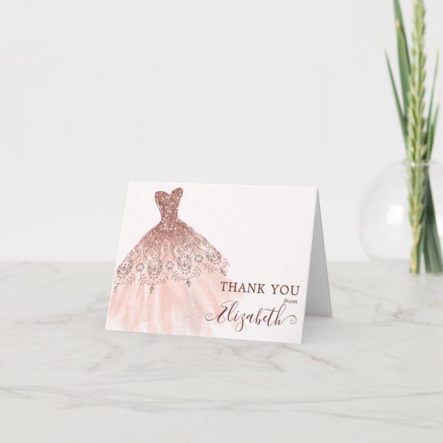 Gnistra Dress Tack för vattenfärgen rosa ros Guld Anteckningskort (Framsida)