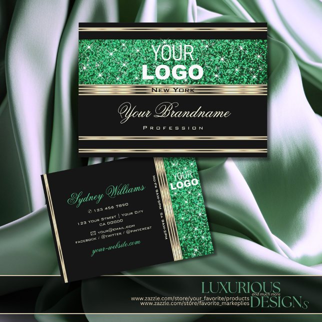 Gnistra Emerald Grönt Glitter lägger till Logotyp  Visitkort (Skapare uppladdad)