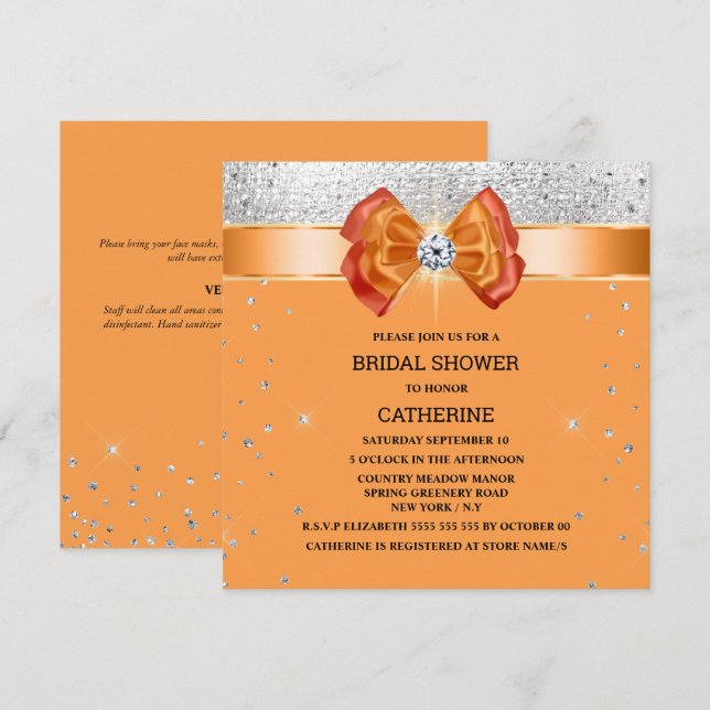 gnistra för chic av elegant för orange glitter inbjudningar (Fram/baksida)