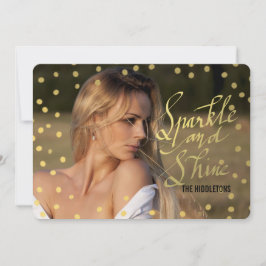 Gnistra för Guld-typografi och Shine-skriptfoto Julkort