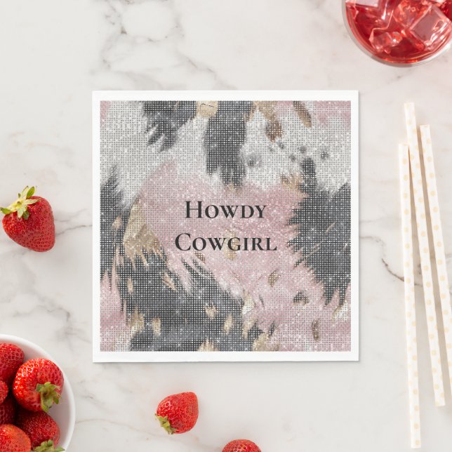 Gnistra Girly Rosa Black Guld Cowgirl Cowhide Pappersservett (Insitu)