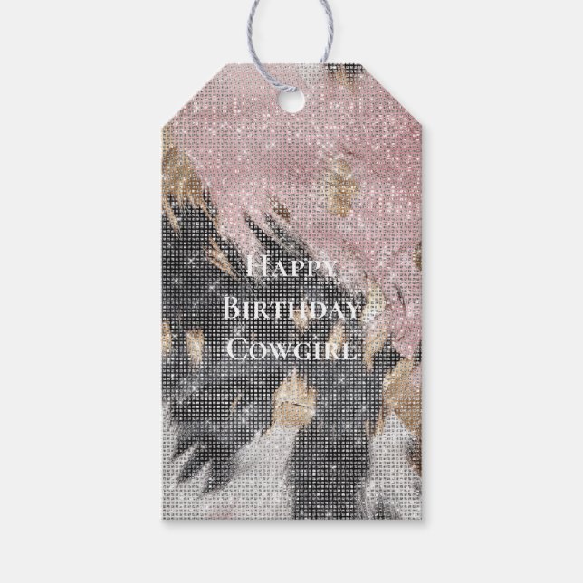 Gnistra Girly Rosa Black Guld Cowgirl Cowhide Presentetikett (Framsidan)