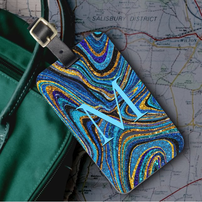 Gnistra Glam Glitter gigly marble art blue Bagagebricka (Skapare uppladdad)