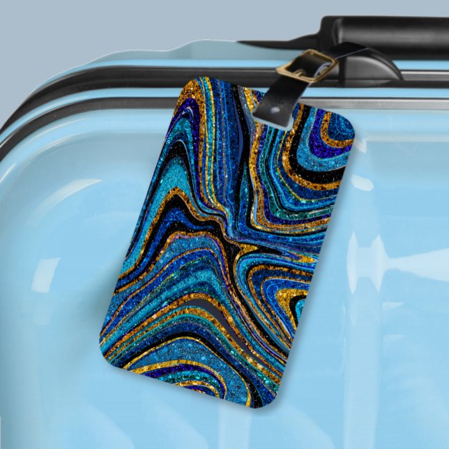 Gnistra Glam Glitter gigly marble art blue Bagagebricka (Skapare uppladdad)