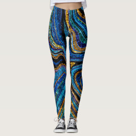 Gnistra Glam Glitter gigly marble art blue Leggings