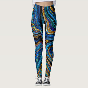 Gnistra Glam Glitter gigly marble art blue Leggings