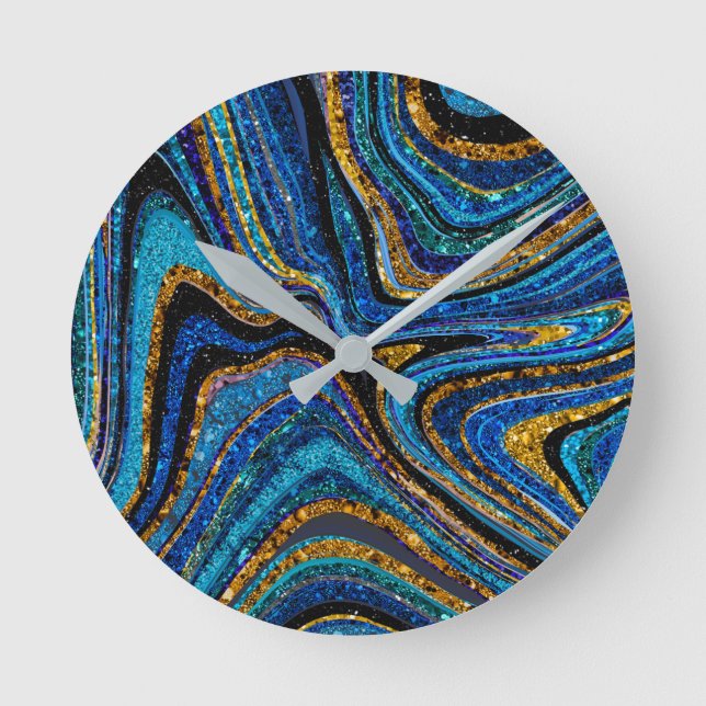 Gnistra Glam Glitter gigly marble art blue Rund Klocka (Framsida)