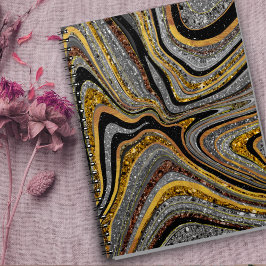 Gnistra Glam Glitter gilimarble art grått guld Anteckningsbok