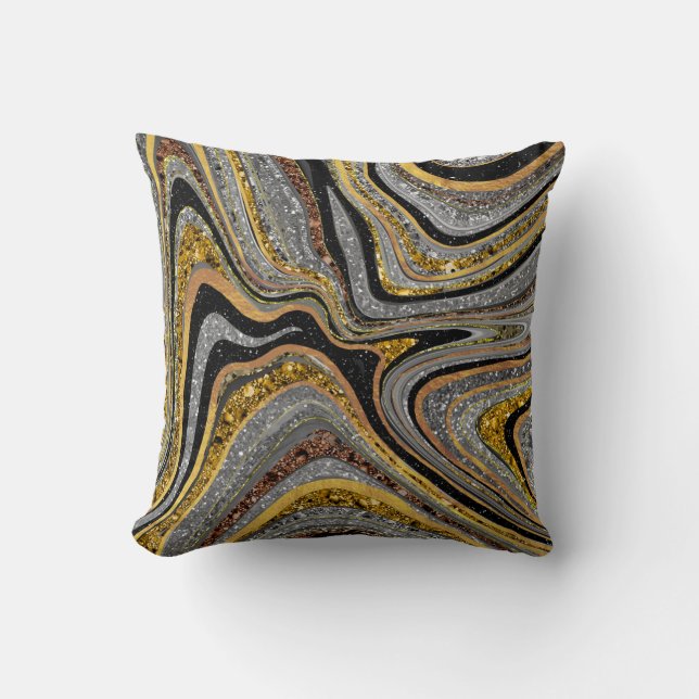 Gnistra Glam Glitter gilimarble art grått guld Kudde (Framsida)