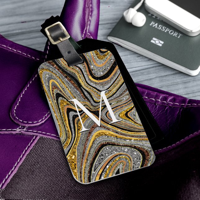 Gnistra Glam Glitter gilimarble art grått guld Lu Bagagebricka (Skapare uppladdad)