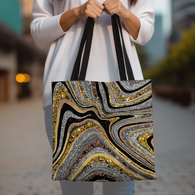Gnistra Glam Glitter gilimarble art grått guld Tygkasse (Skapare uppladdad)