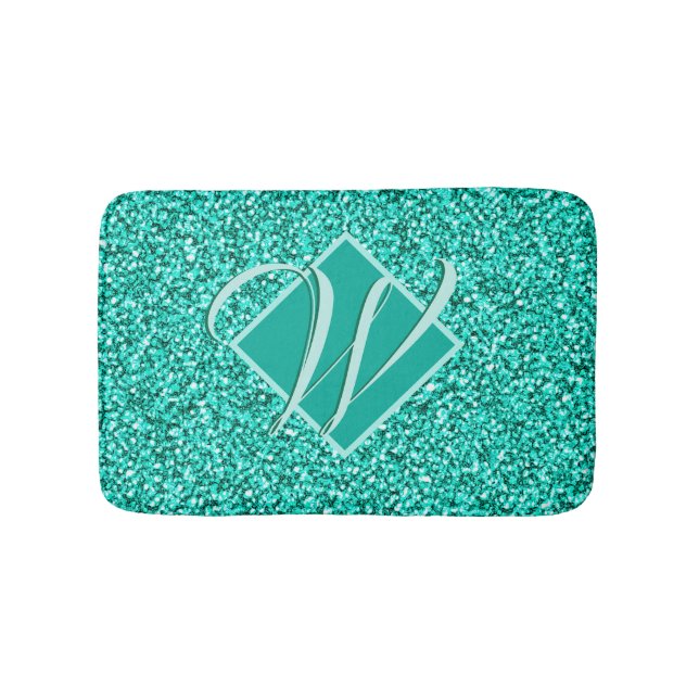 Gnistra Glam Turcos Blue Glitter Monogrammed Badrumsmatta (Framsidan)