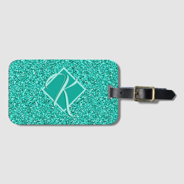 Gnistra Glam Turcos Blue Glitter Monogrammed Bagagebricka (Framsida horisontal)