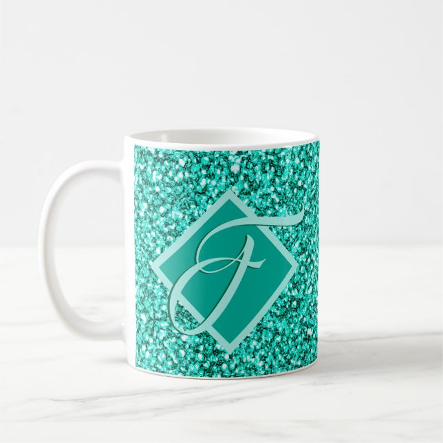Gnistra Glam Turcos Blue Glitter Monogrammed Kaffemugg (Vänster)