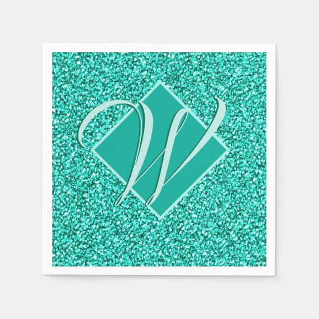 Gnistra Glam Turcos Blue Glitter Monogrammed Pappersservett (Framsidan)