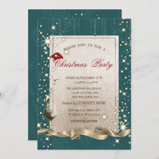 Gnistra,Glas,Grönt korporerad jul Party Inbjudningar (Fram/baksida)